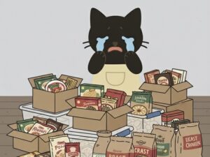 小麦アレルギーになり防災備蓄が使えなくなって泣き崩れる黒猫のルナさん